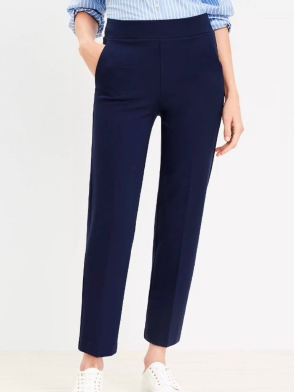 LOFT Navy Pull-On Straight Leg Pants